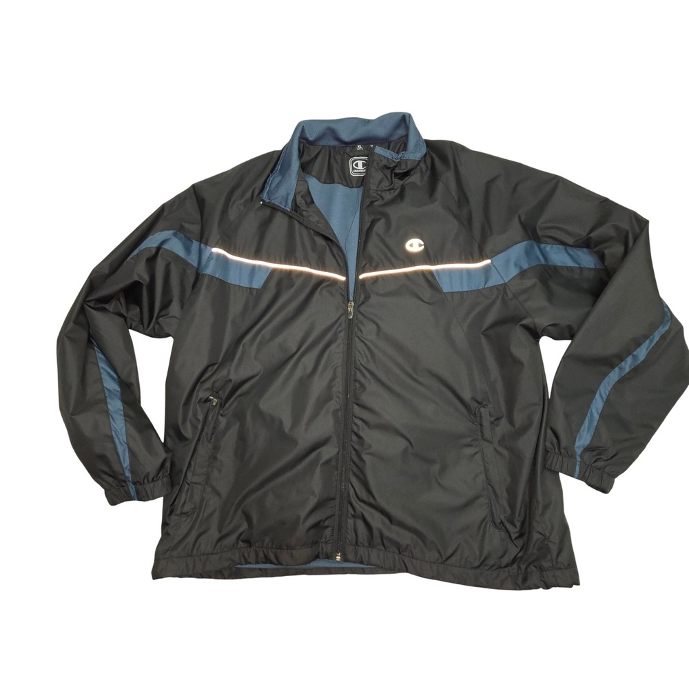 Champion Men's Black Blue Windbreaker Track Jacket Zip Up Athletic XL